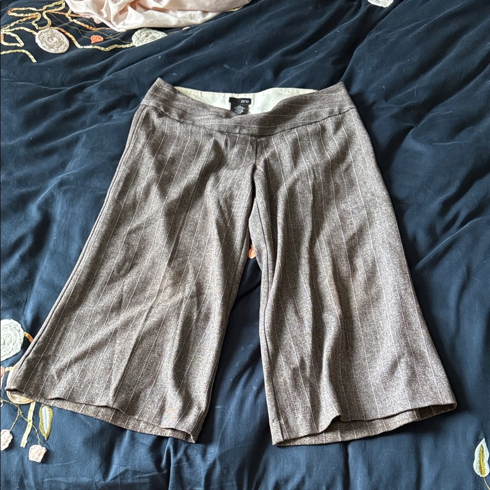 zinc Brown Pinstripe Wide-Leg Bermuda Shorts